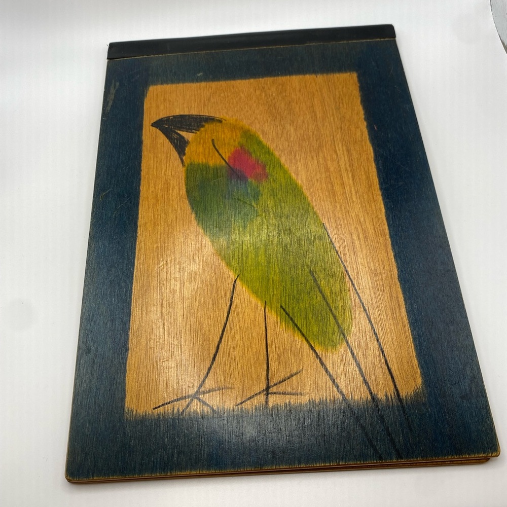 Kakadu flip top wooden note pad cover.